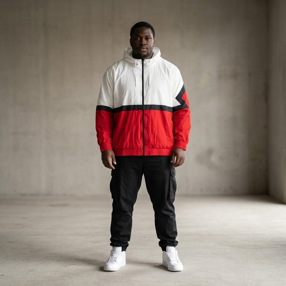 JORDAN Mens Windbreaker Jacket XXL White Red Nylon Colorblock Streetwear‎